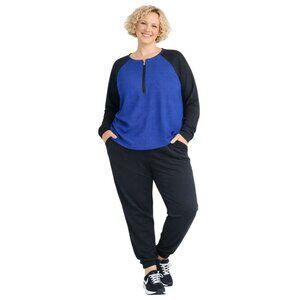 Lauren Ralph Lauren 2X Blue & Black Textured Long Sleeve Pullover Top